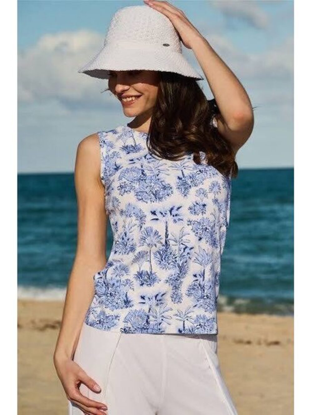 Coolibar Women Tank Morada Everyday Basic UPF 50+ Blue White Large